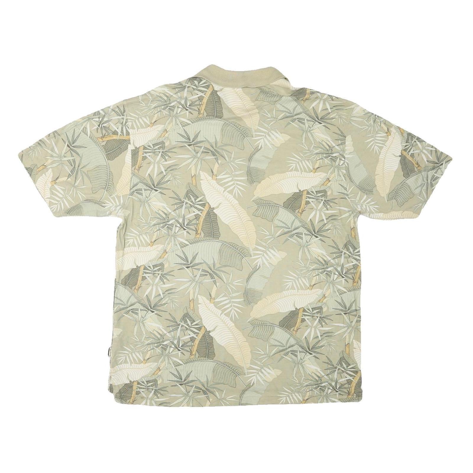 MONTEGO MON Mens Beige Green Floral Short Sleeve Polo Shirt L Cotton Blend