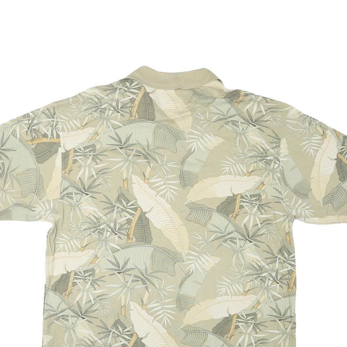 MONTEGO MON Mens Beige Green Floral Short Sleeve Polo Shirt L Cotton Blend