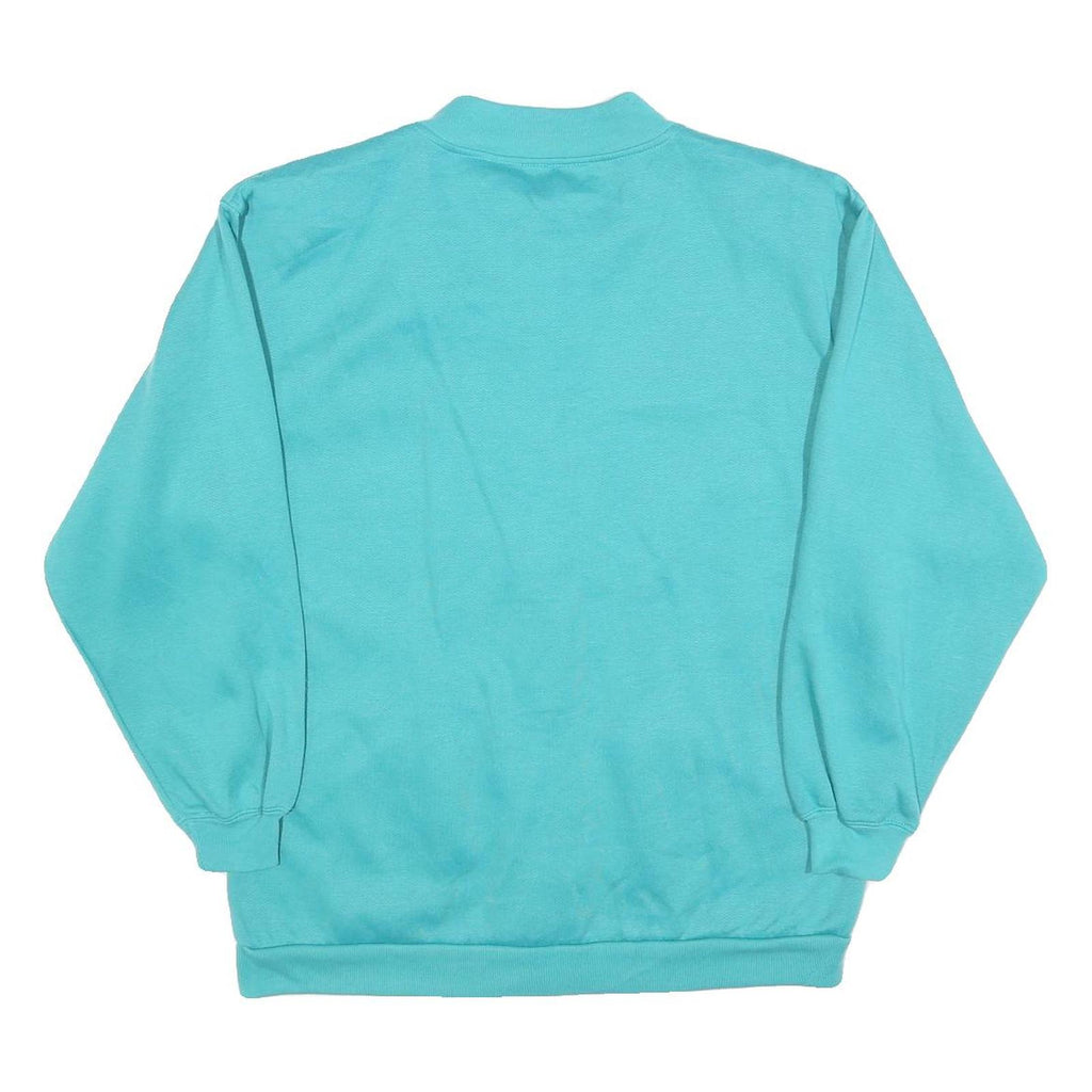 BLAIR Womens Blue Button Neck S Sweatshirt Cotton Blend Casual Comfort