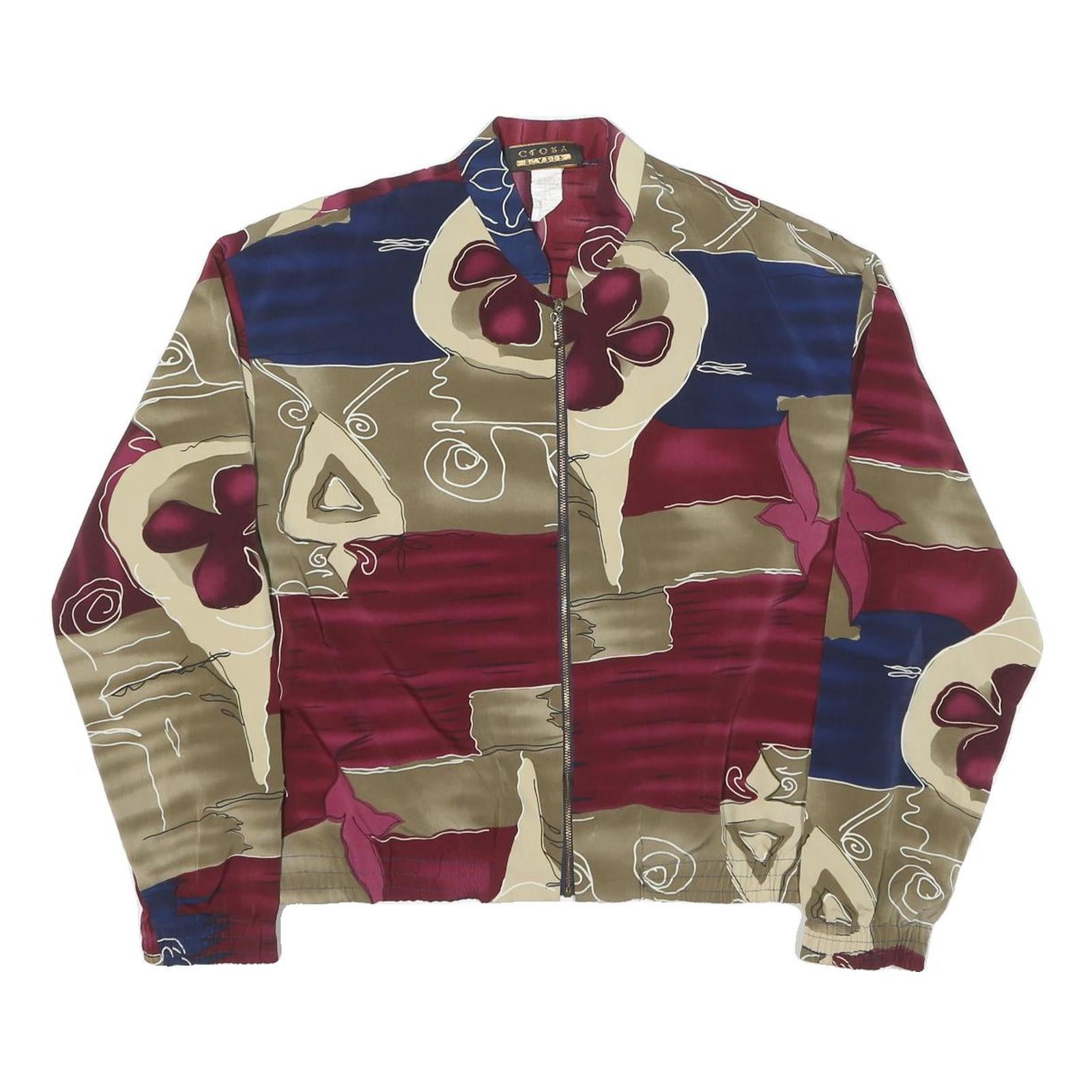 BLAZER GLORY Womens Burgundy & Blue Abstract Print Jacket L Polyester Zip