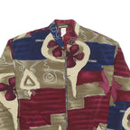 BLAZER GLORY Womens Burgundy & Blue Abstract Print Jacket L Polyester Zip