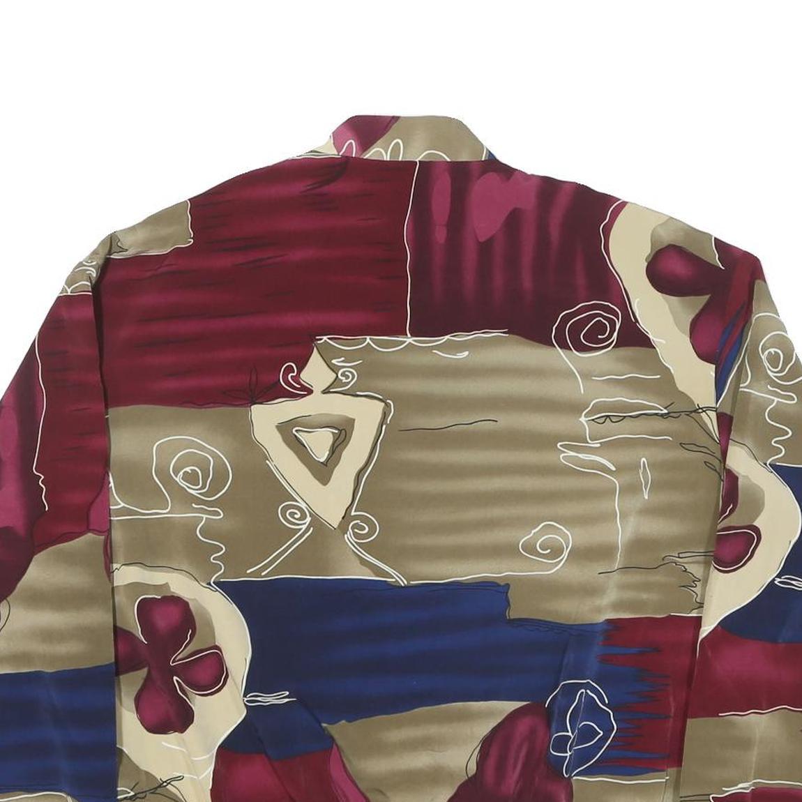 BLAZER GLORY Womens Burgundy & Blue Abstract Print Jacket L Polyester Zip