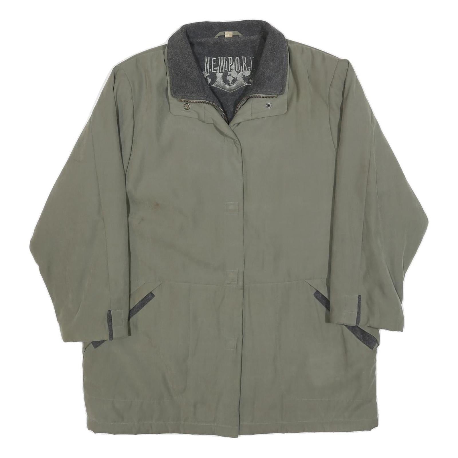 NEWPORT Womens Green & Grey Zip Jacket L Polyester Blend Plain Stylish Comfort