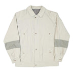 Mens Beige & Grey Cotton Blend Button Jacket L Plain Casual Lightweight