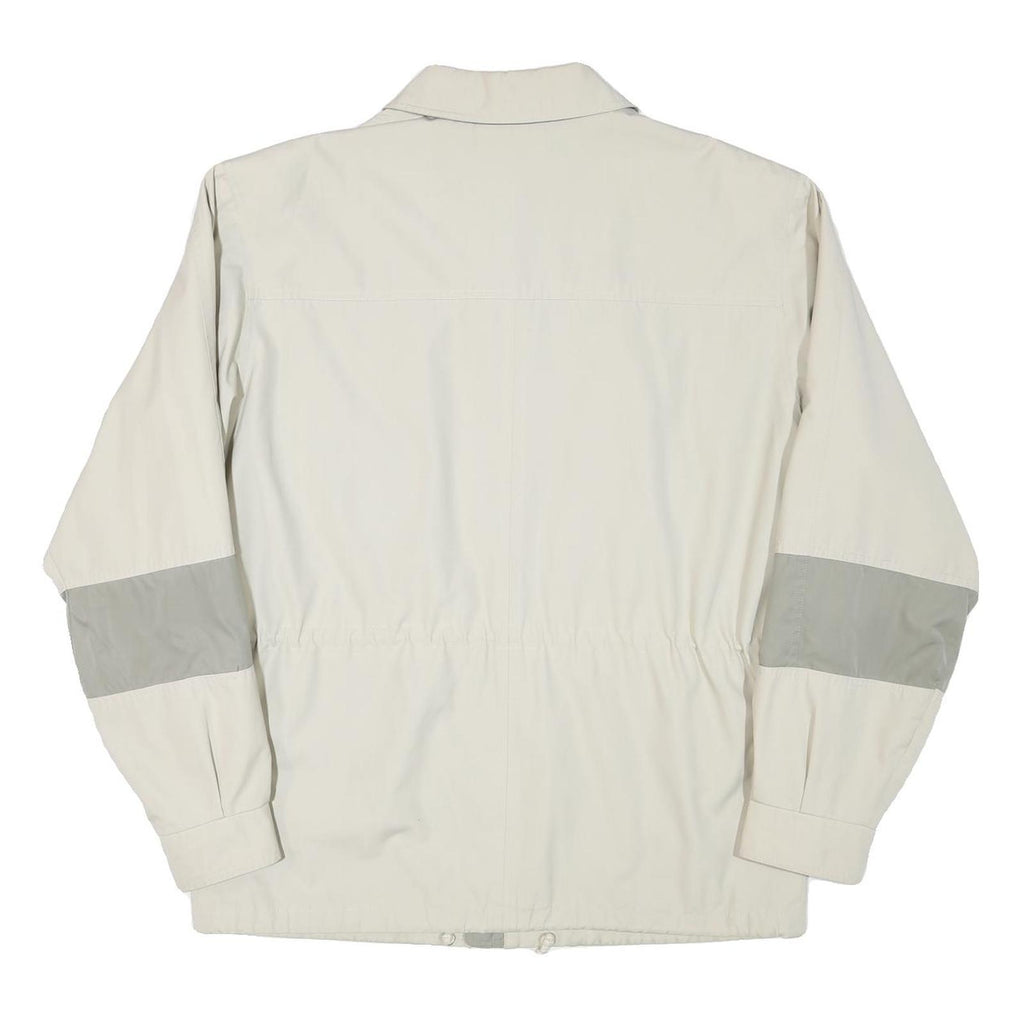 Mens Beige & Grey Cotton Blend Button Jacket L Plain Casual Lightweight
