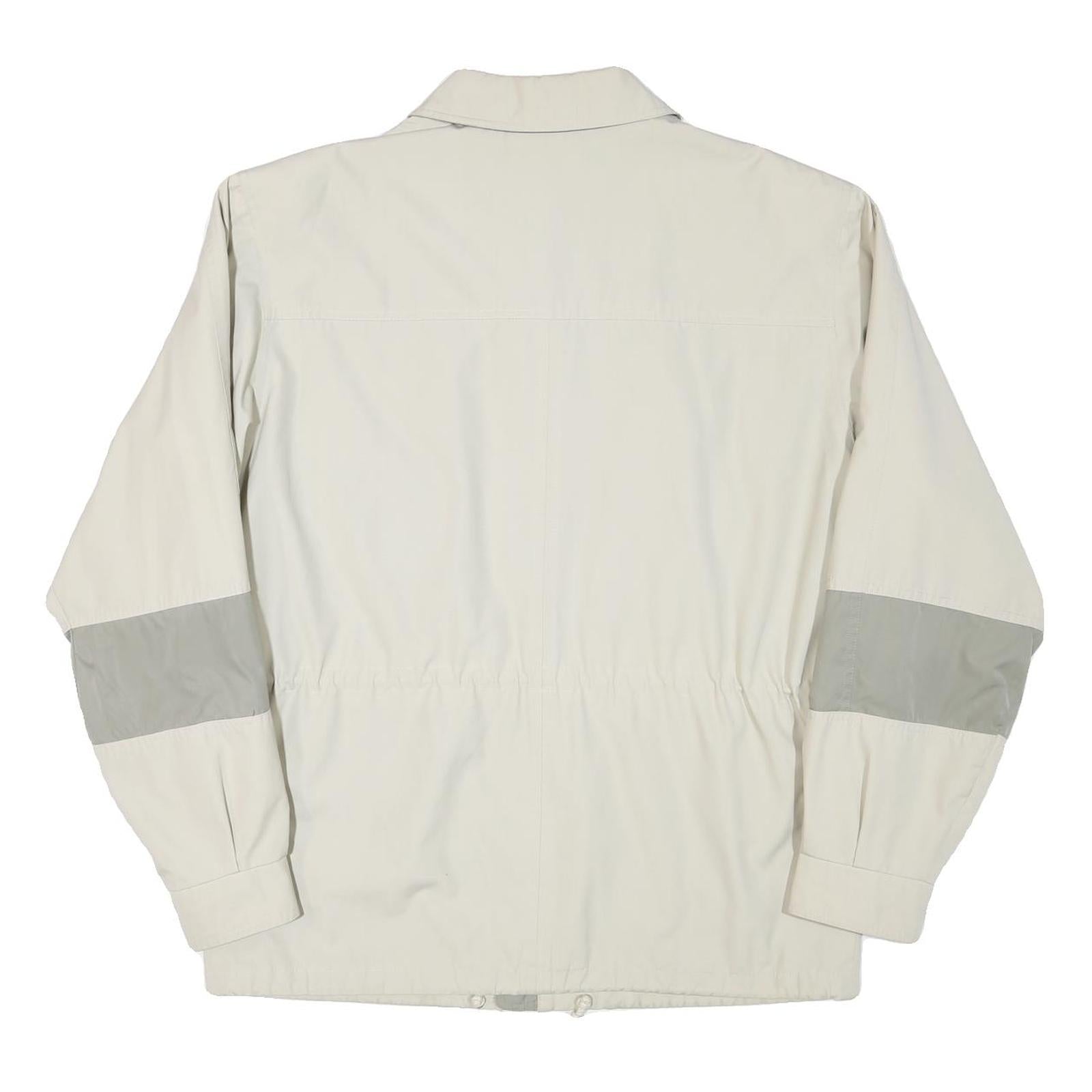 Mens Beige & Grey Cotton Blend Button Jacket L Plain Casual Lightweight