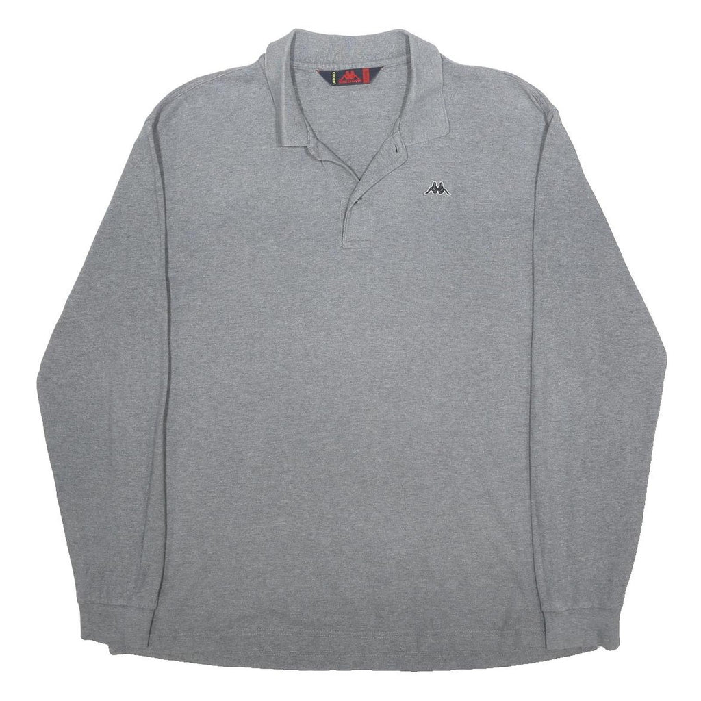 KAPPA Mens Grey Long Sleeve Plain Polo Shirt XL Cotton Blend Casual Sport