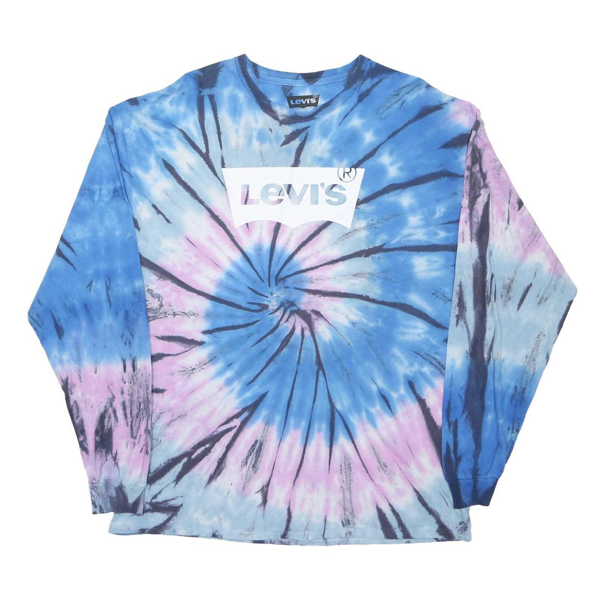 LEVI'S Mens Blue & Pink Tie Dye Long Sleeve Crew Neck XL Cotton Blend T-Shirt
