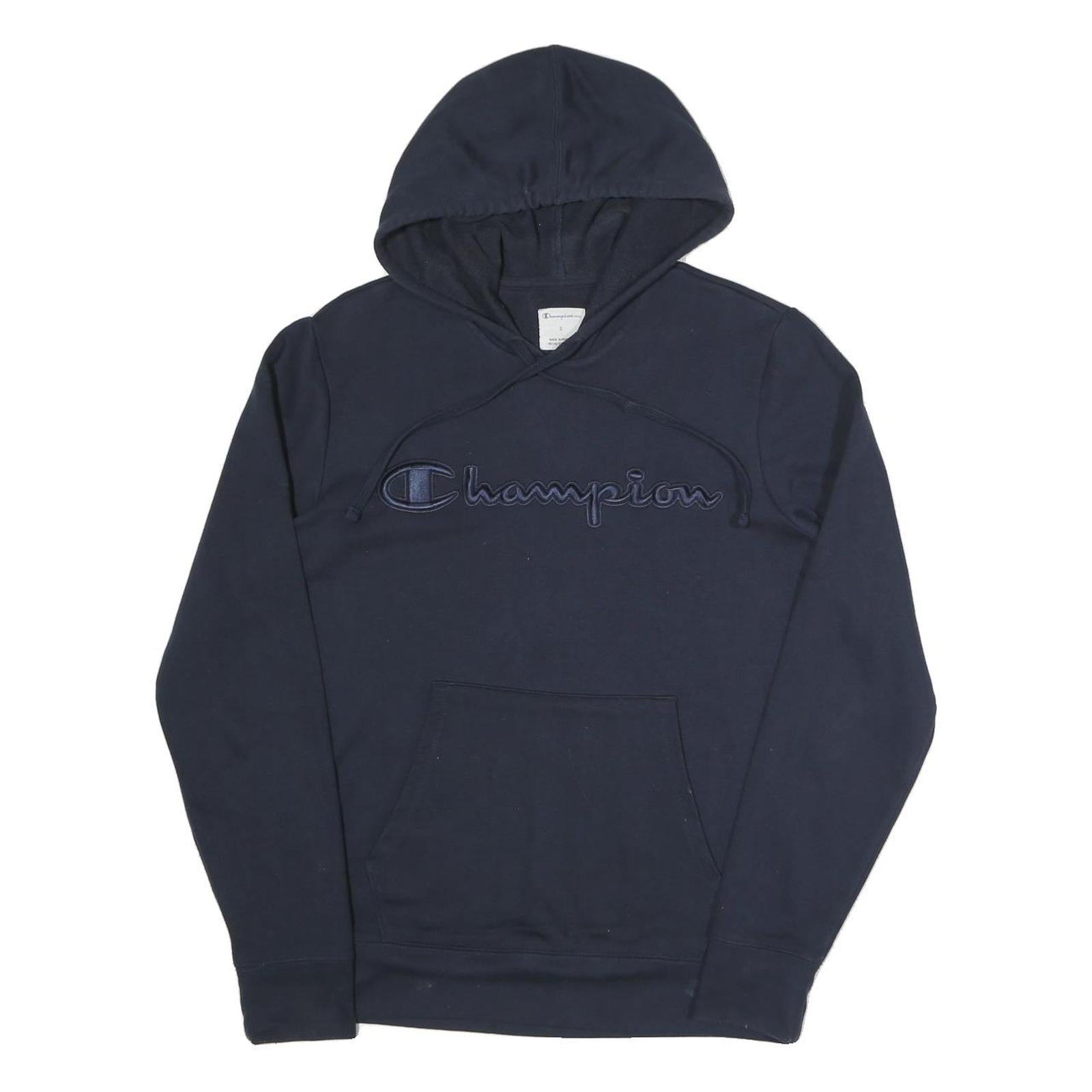 CHAMPION Mens Navy Pullover Hoodie S Cotton Blend Casual Logo Sweatshirt
