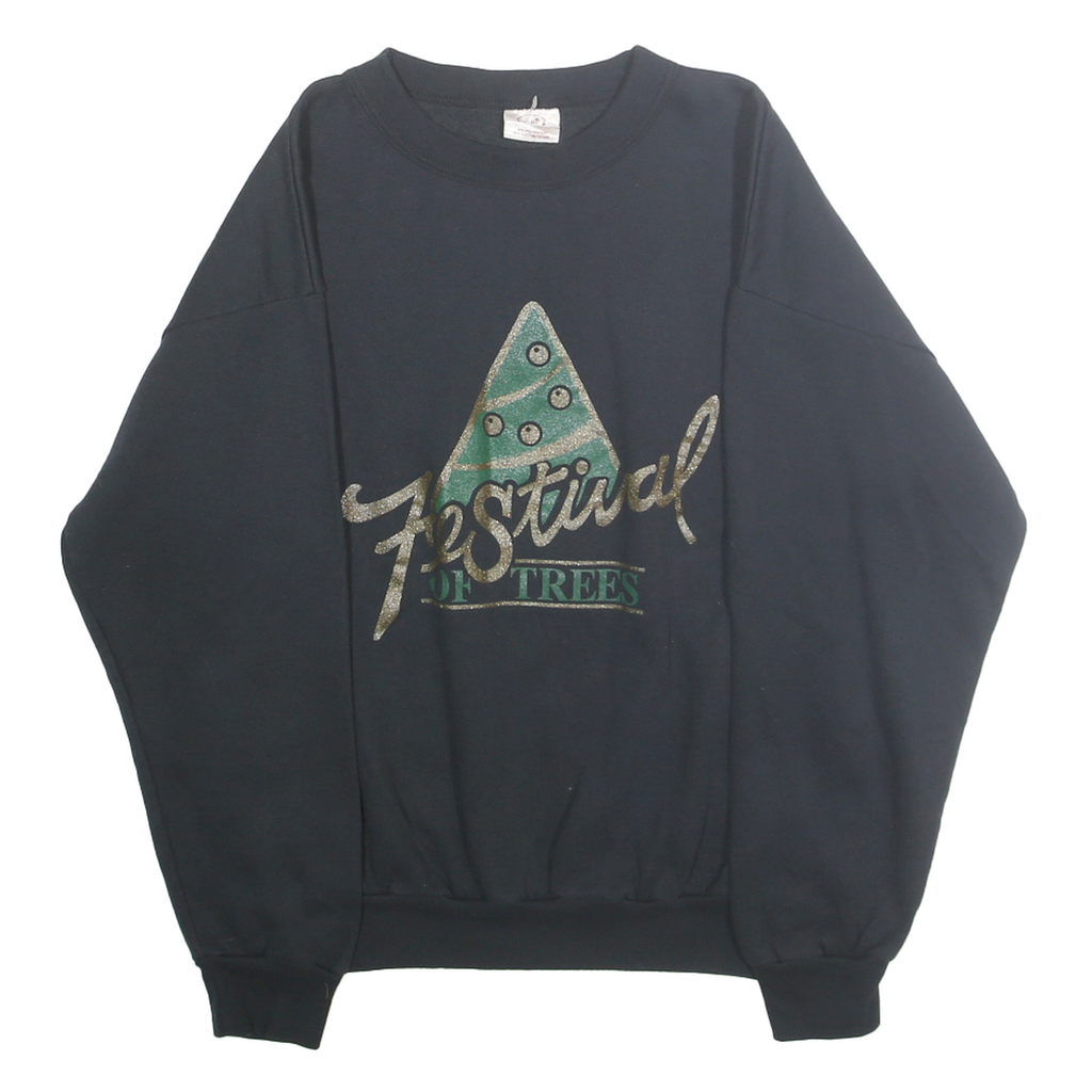 CLUB Mens Black Festival Of Trees Crew Neck M Cotton Blend Sweatshirt