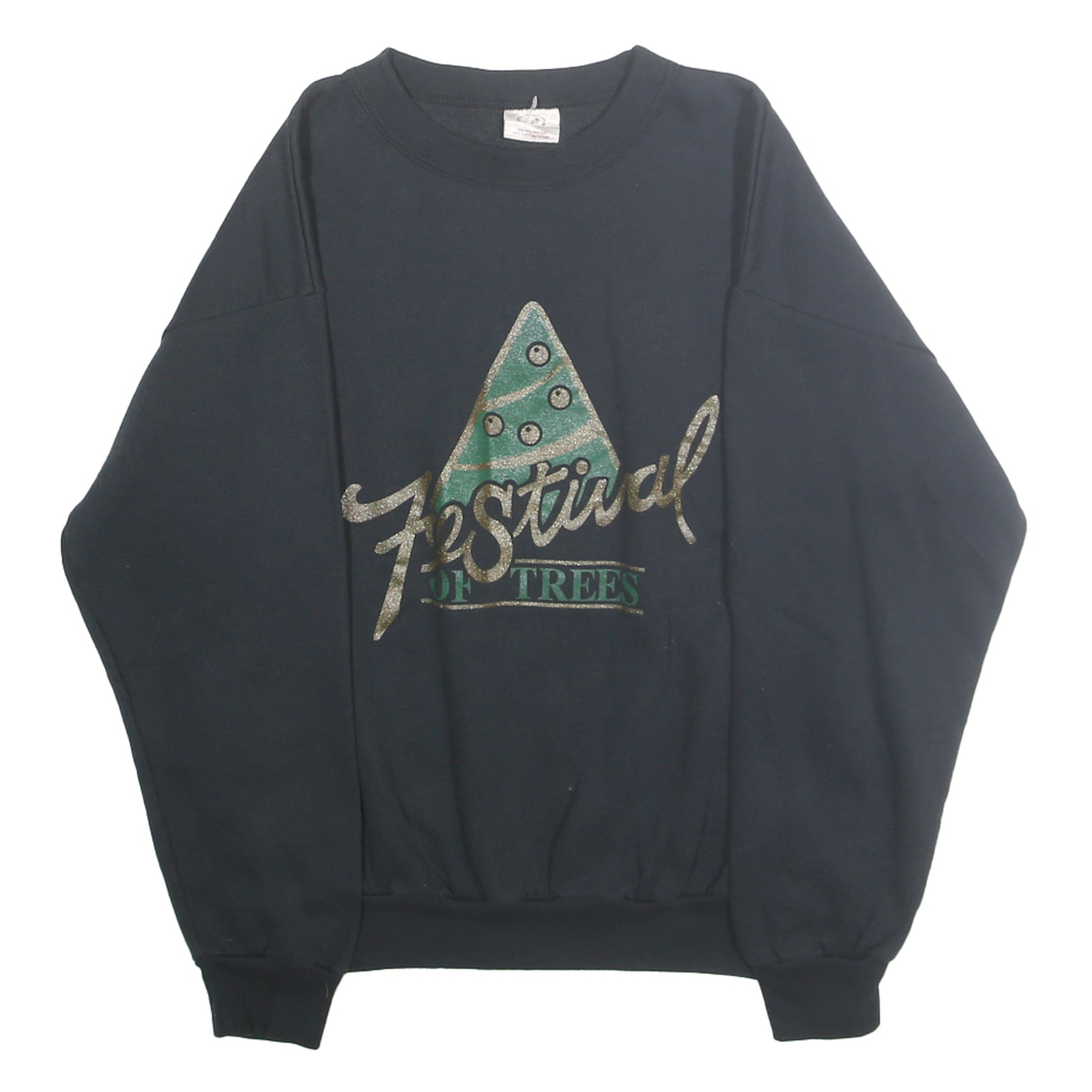 CLUB Mens Black Festival Of Trees Crew Neck M Cotton Blend Sweatshirt