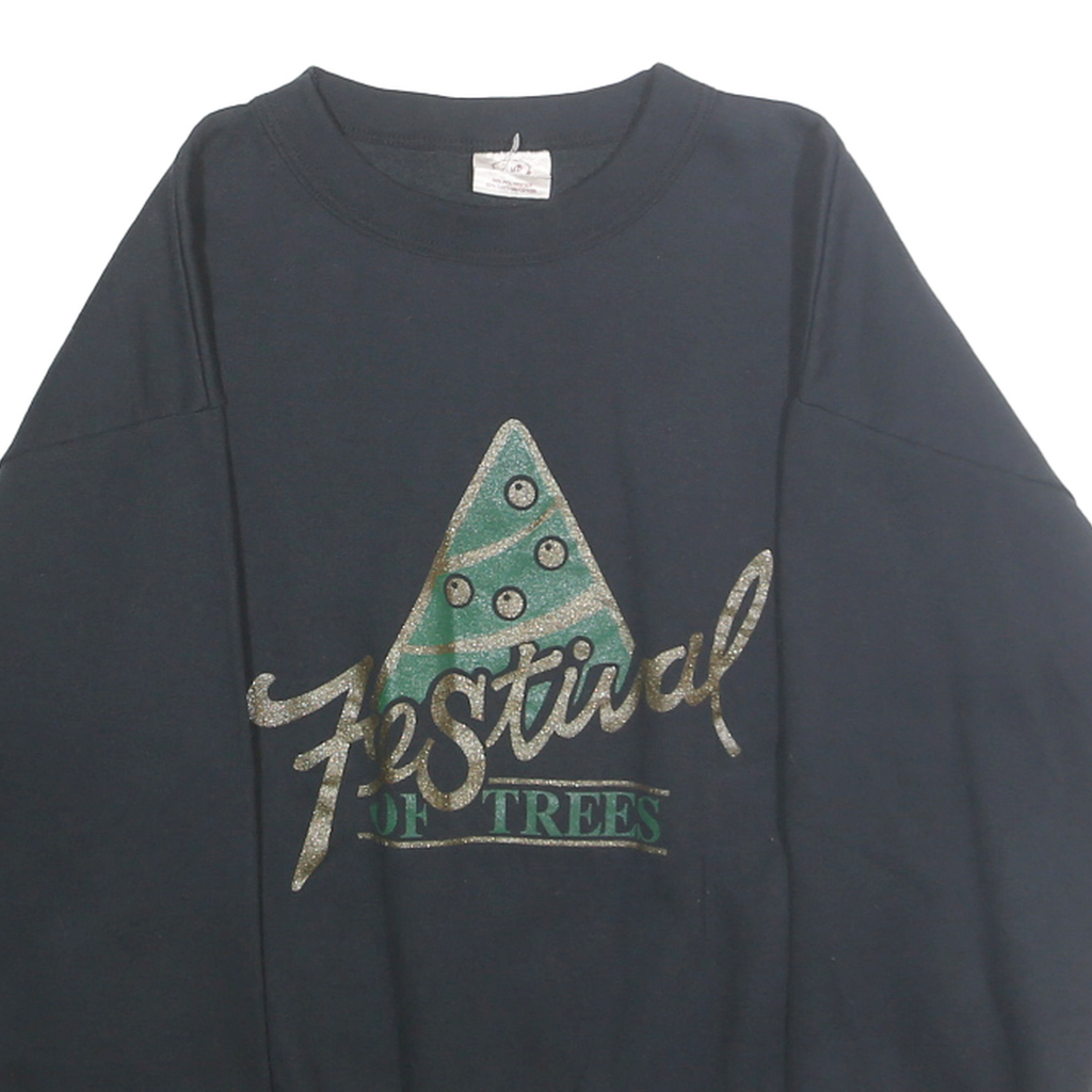 CLUB Mens Black Festival Of Trees Crew Neck M Cotton Blend Sweatshirt
