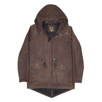 CARHARTT Mens Brown Hooded Zip Jacket S Cotton Blend Plain Workwear Durable