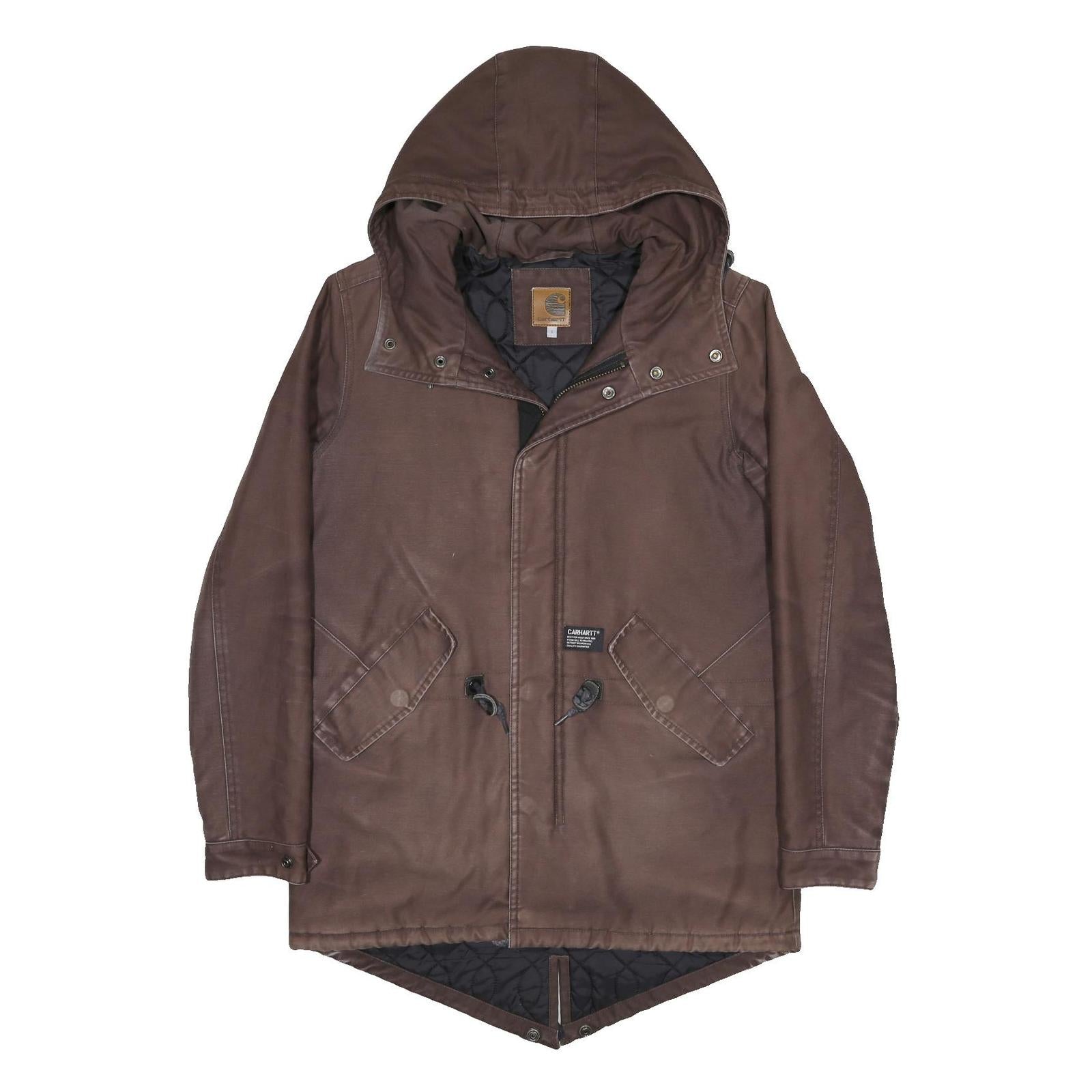 CARHARTT Mens Brown Hooded Zip Jacket S Cotton Blend Plain Workwear Durable