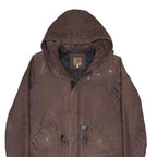 CARHARTT Mens Brown Hooded Zip Jacket S Cotton Blend Plain Workwear Durable