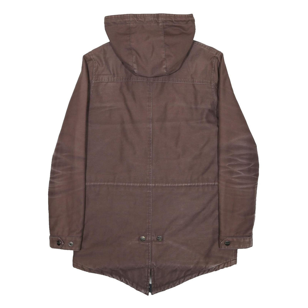 CARHARTT Mens Brown Hooded Zip Jacket S Cotton Blend Plain Workwear Durable
