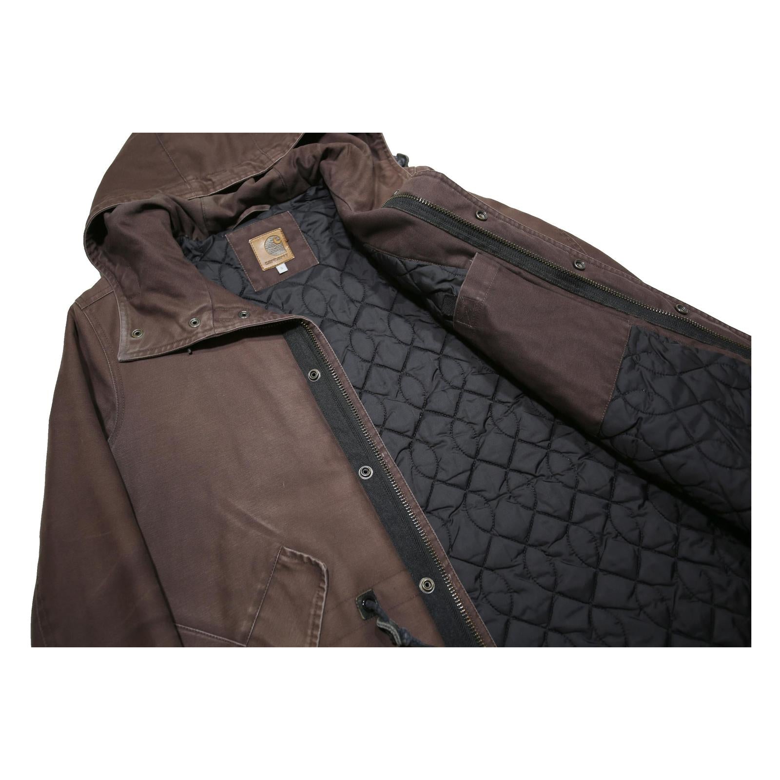 CARHARTT Mens Brown Hooded Zip Jacket S Cotton Blend Plain Workwear Durable