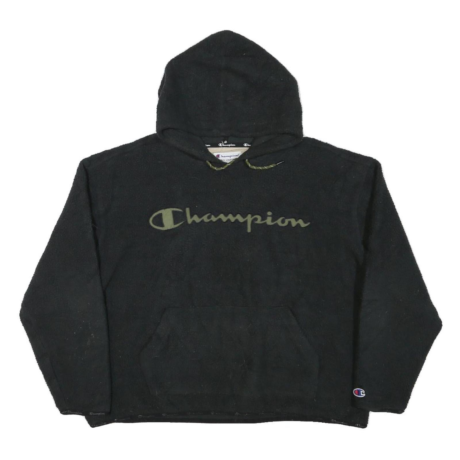 CHAMPION Womens Black Hoodie XL Pullover Logo Fleece Casual Sweater