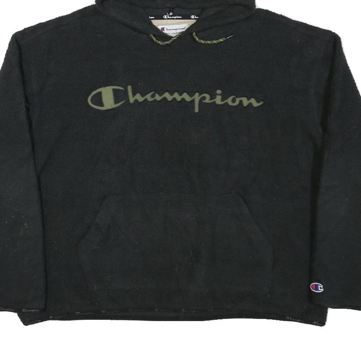 CHAMPION Womens Black Hoodie XL Pullover Logo Fleece Casual Sweater