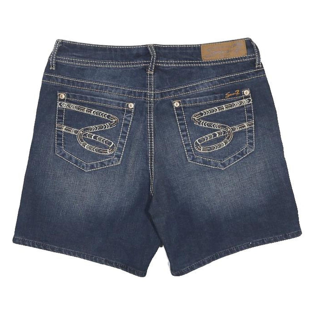 SEVEN 7 Womens Shorts Blue Denim Casual UK 10 W29 Stylish Embroidered Pockets