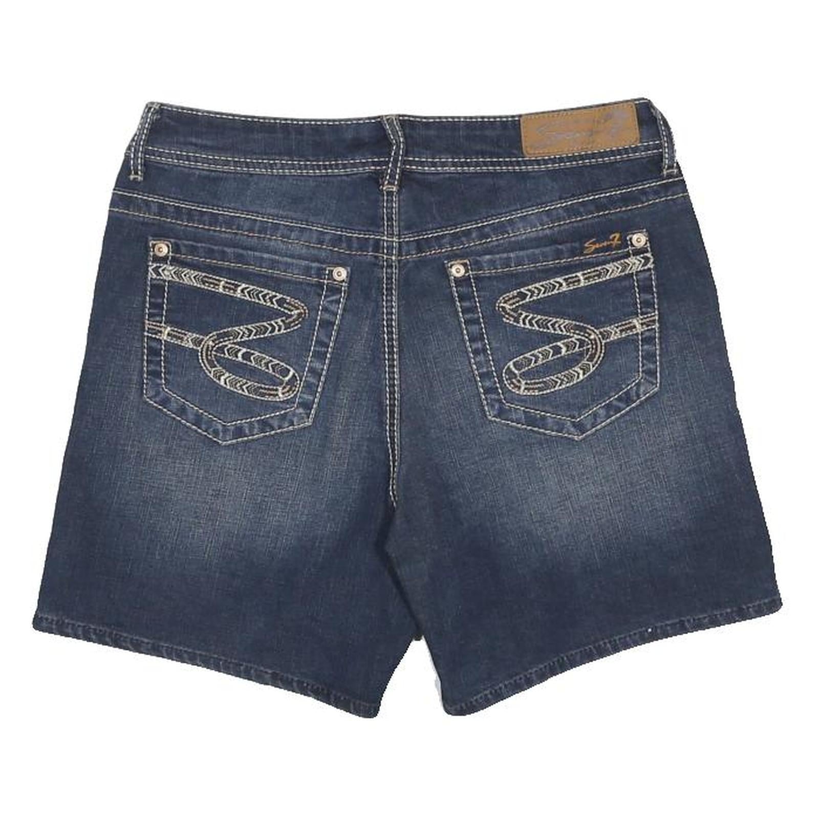 SEVEN 7 Womens Shorts Blue Denim Casual UK 10 W29 Stylish Embroidered Pockets