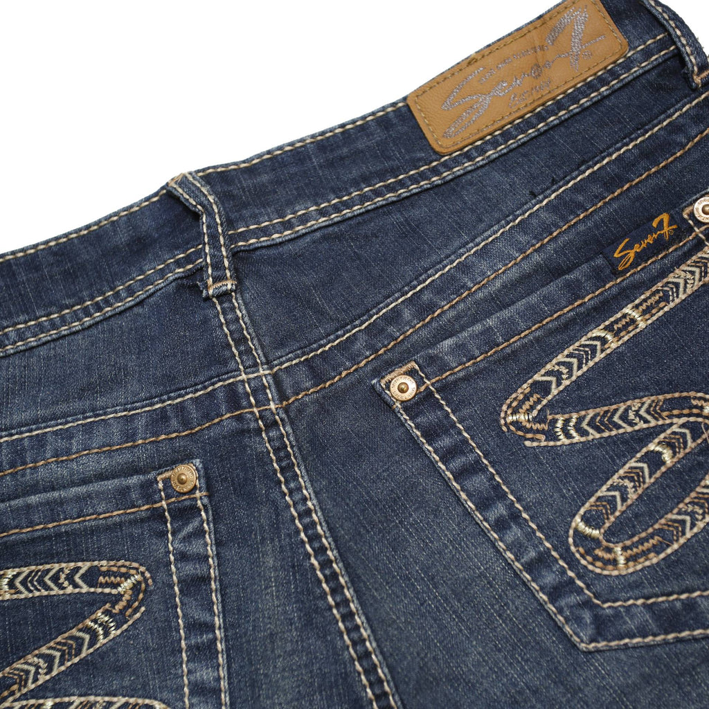 SEVEN 7 Womens Shorts Blue Denim Casual UK 10 W29 Stylish Embroidered Pockets