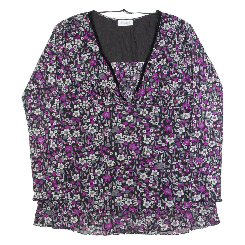 YESSICA Womens Printed Top Pink V-Neck Long Sleeve Floral L