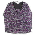 YESSICA Womens Printed Top Pink V-Neck Long Sleeve Floral L