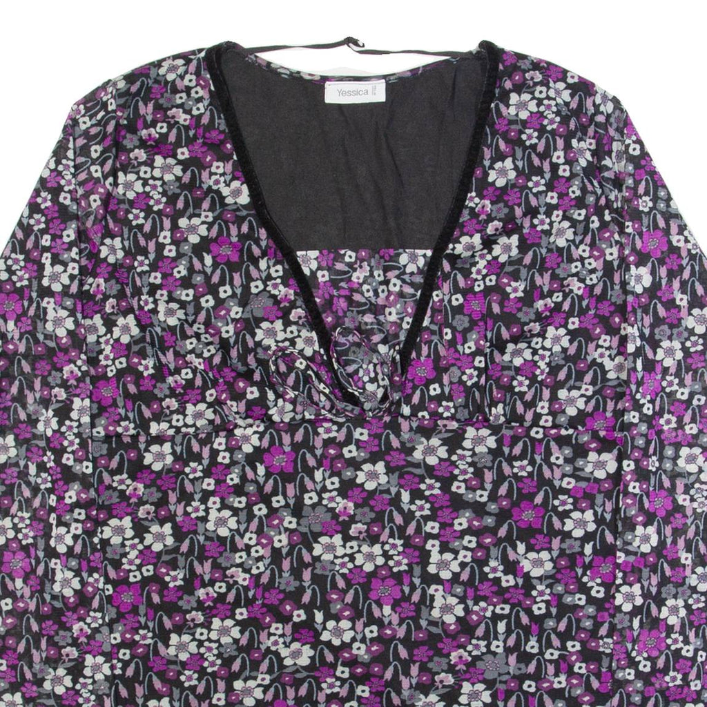 YESSICA Womens Printed Top Pink V-Neck Long Sleeve Floral L