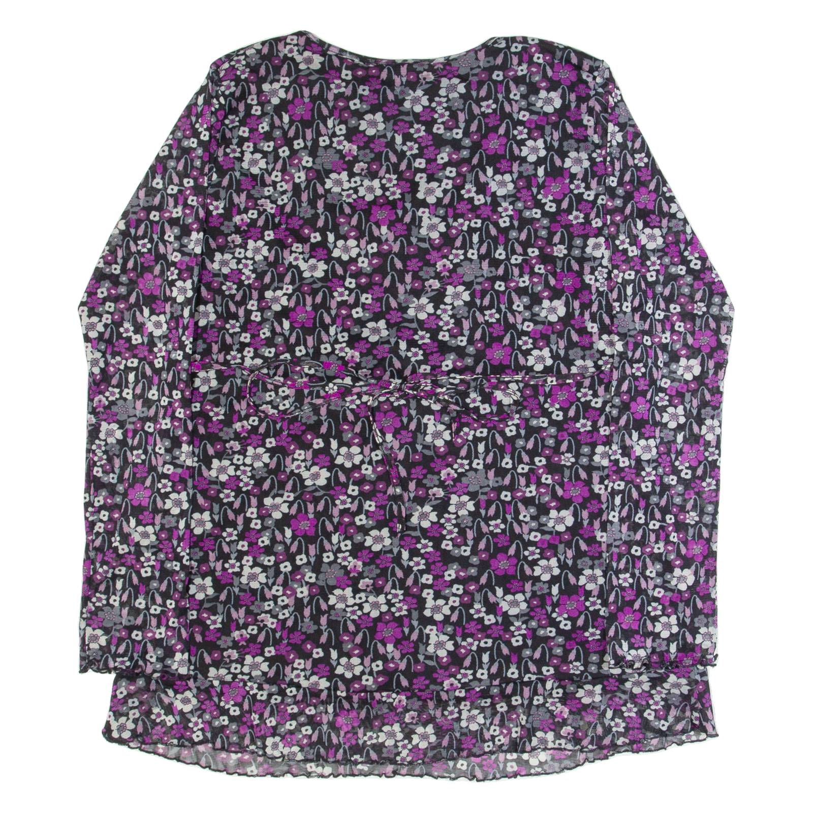 YESSICA Womens Printed Top Pink V-Neck Long Sleeve Floral L