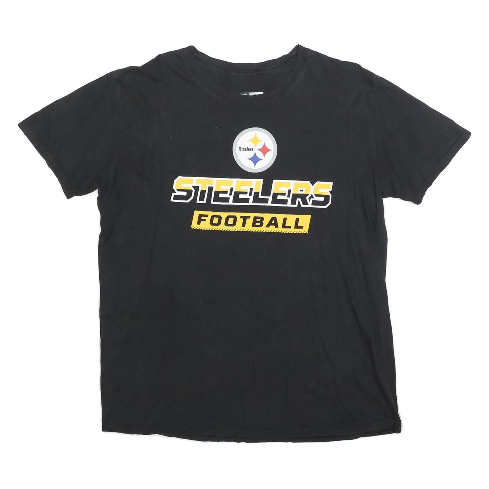 NFL Mens Black Steelers Football Graphic T-Shirt L Short Sleeve Crew Neck