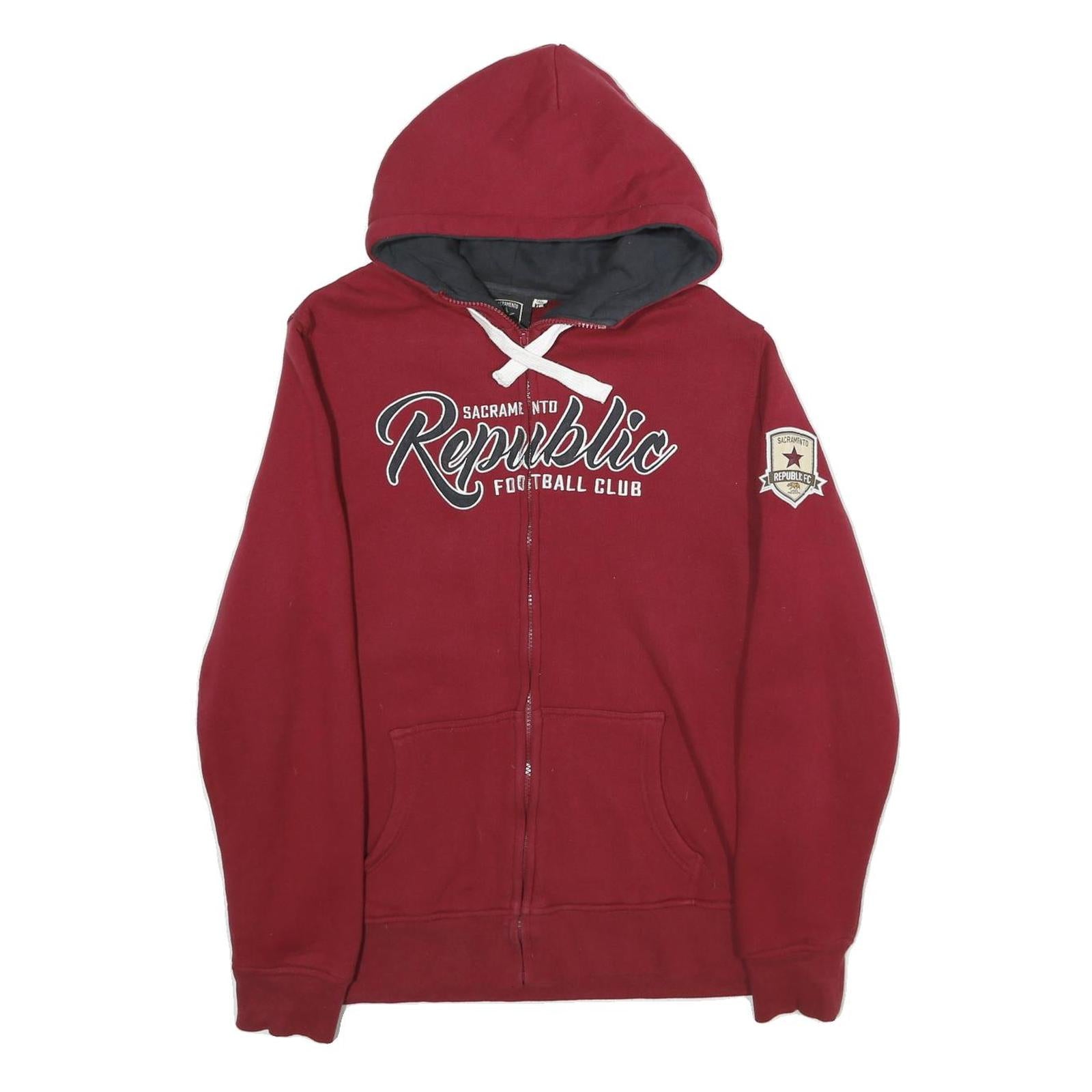 SACRAMENTO Mens Red Full Zip Hoodie L Football Club Cotton Casual Wear