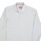 HUGO BOSS Mens White Cotton Blend Shirt L Classic Button Collar Long Sleeve