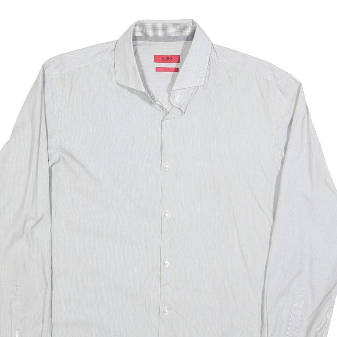 HUGO BOSS Mens White Cotton Blend Shirt L Classic Button Collar Long Sleeve