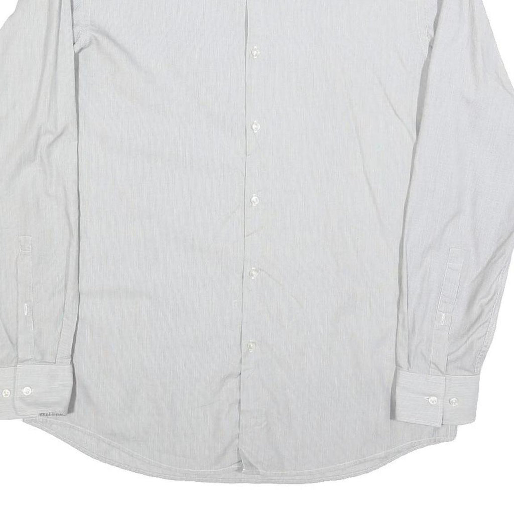 HUGO BOSS Mens White Cotton Blend Shirt L Classic Button Collar Long Sleeve