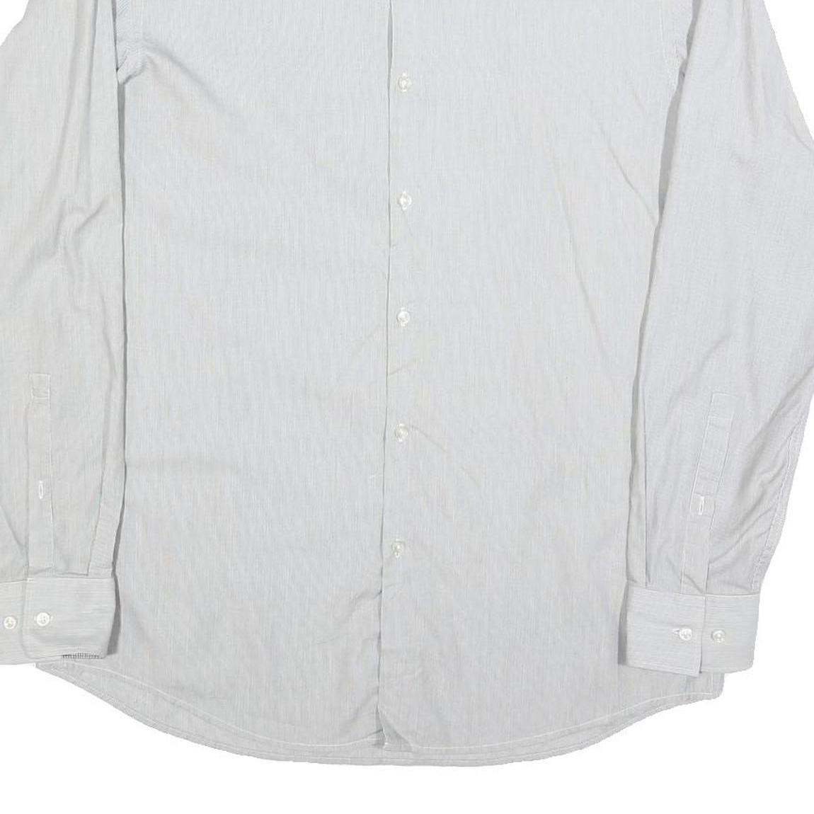 HUGO BOSS Mens White Cotton Blend Shirt L Classic Button Collar Long Sleeve