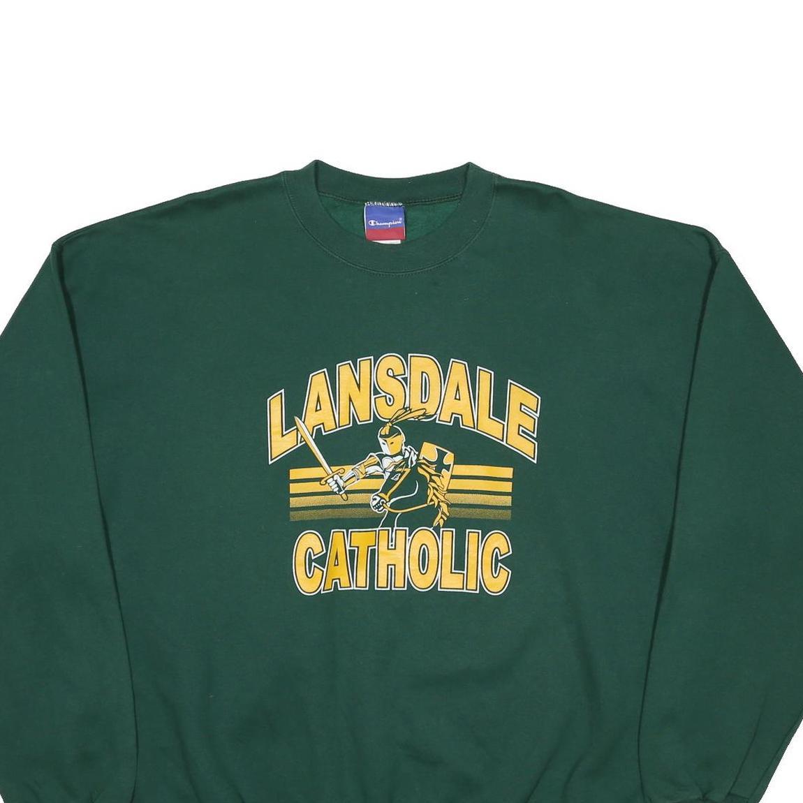 CHAMPION Mens Green Lansdale Catholic Crew Neck XL Cotton Blend Sweatshirt