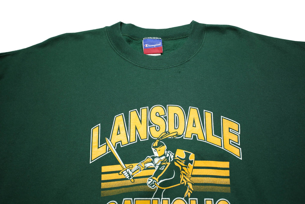 CHAMPION Mens Green Lansdale Catholic Crew Neck XL Cotton Blend Sweatshirt