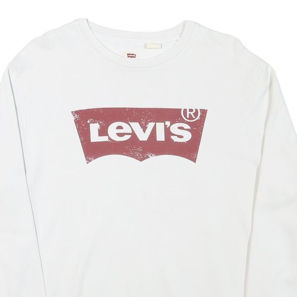 LEVI'S Mens White S Crew Neck Cotton Blend Pullover Sweatshirt