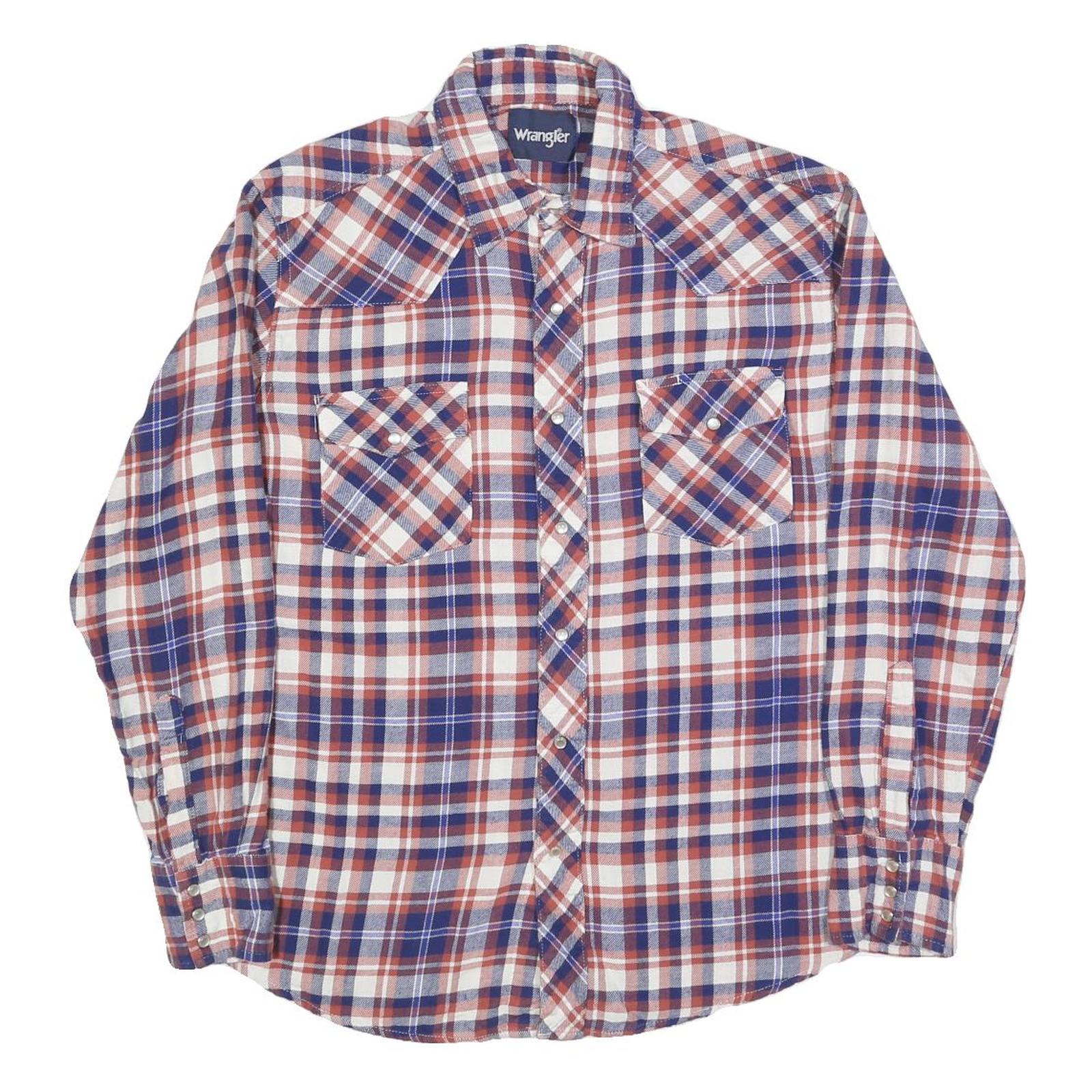 WRANGLER Mens Blue & Red Plaid Shirt L Cotton Blend Long Sleeve Casual Western