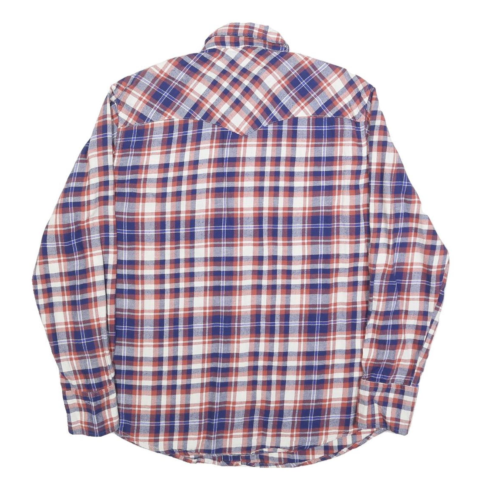 WRANGLER Mens Blue & Red Plaid Shirt L Cotton Blend Long Sleeve Casual Western