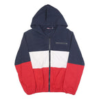 Mens Navy White & Red Colourblock Casual Cotton Hooded Jacket M Zip Plain