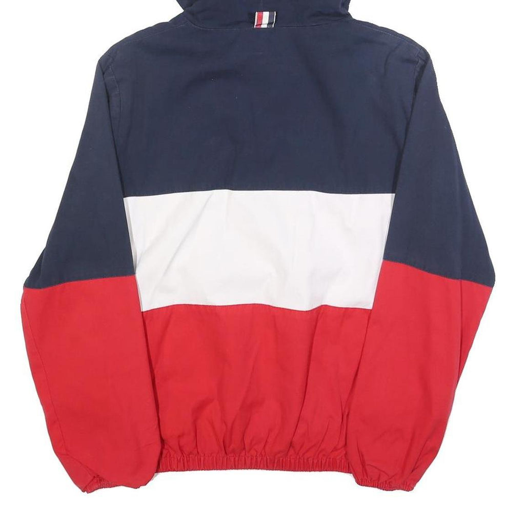 Mens Navy White & Red Colourblock Casual Cotton Hooded Jacket M Zip Plain