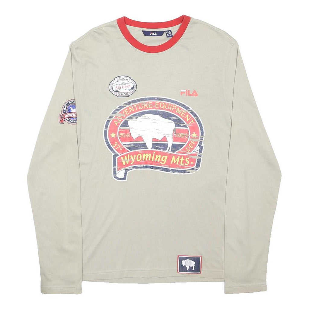 FILA Mens Beige Red Wyoming Mountains Adventure Equipment T-Shirt S Long Sleeve