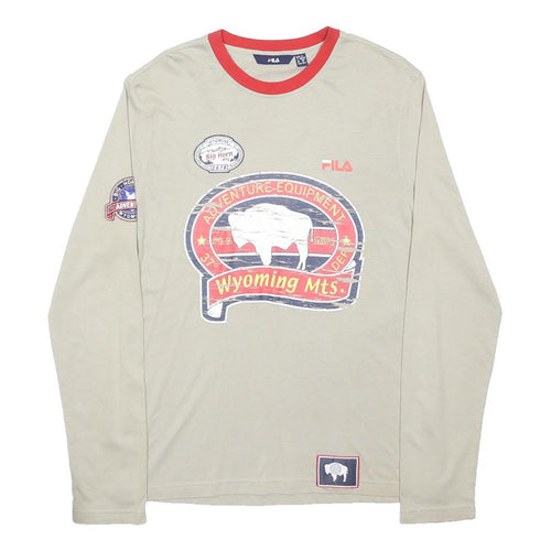FILA Mens Beige Red Wyoming Mountains Adventure Equipment T-Shirt S Long Sleeve