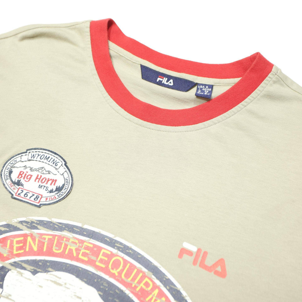 FILA Mens Beige Red Wyoming Mountains Adventure Equipment T-Shirt S Long Sleeve