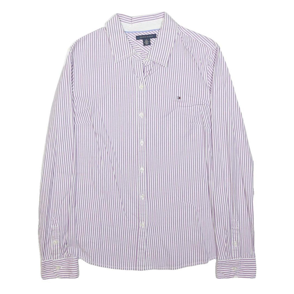 TOMMY HILFIGER Womens Purple & White Striped Shirt M Formal Cotton Blend