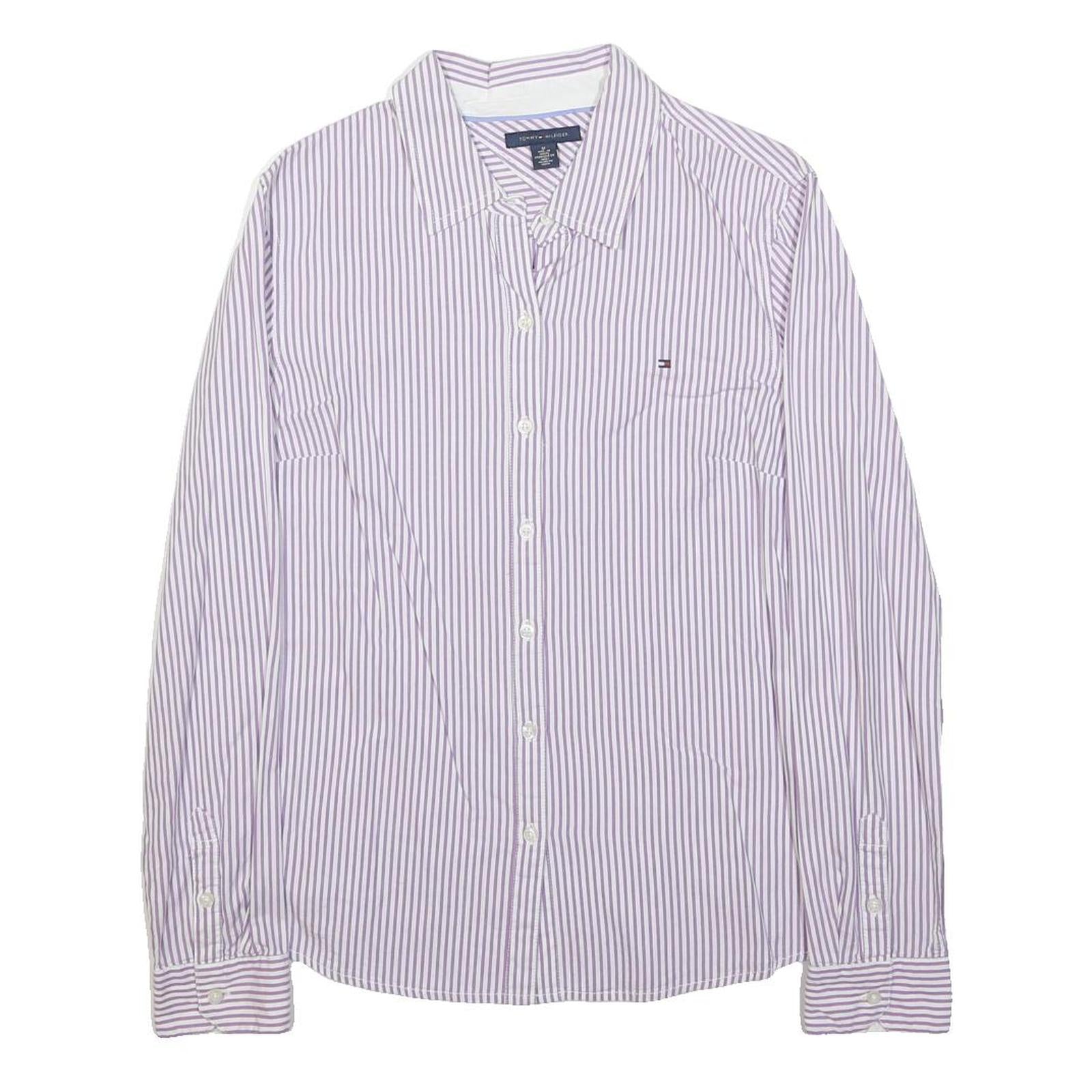TOMMY HILFIGER Womens Purple & White Striped Shirt M Formal Cotton Blend