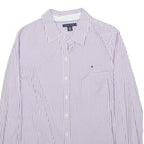 TOMMY HILFIGER Womens Purple & White Striped Shirt M Formal Cotton Blend