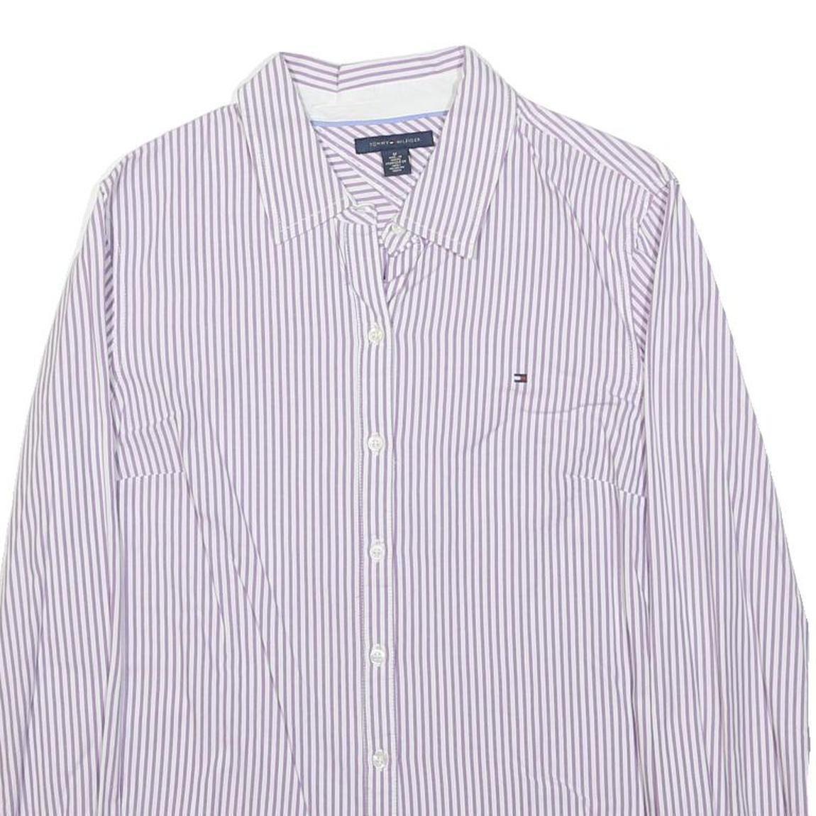 TOMMY HILFIGER Womens Purple & White Striped Shirt M Formal Cotton Blend